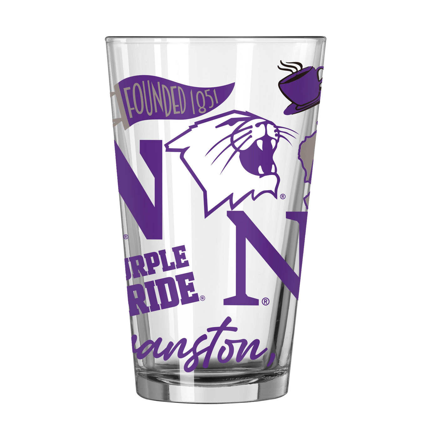Northwestern 16oz Native Pint Glass