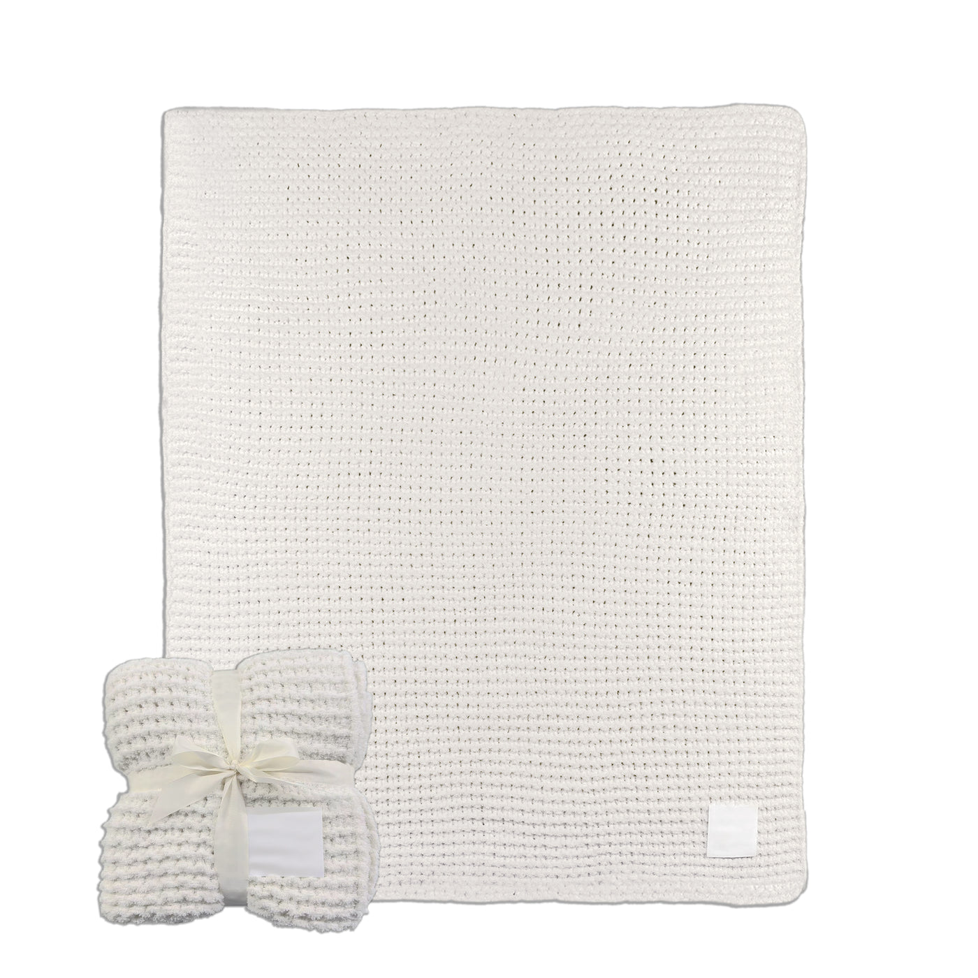 Plain Solid Ivory Cable Knit Throw 50x60