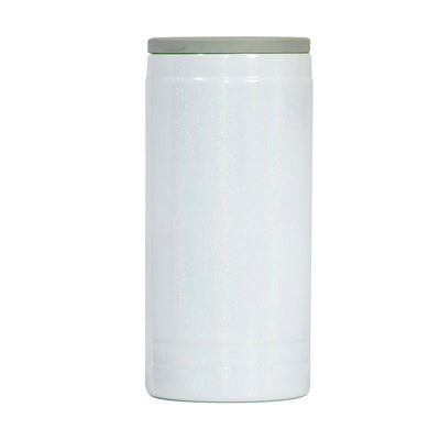 Plain 12oz White Iridescent Slim Can Coolie - Logo Brands