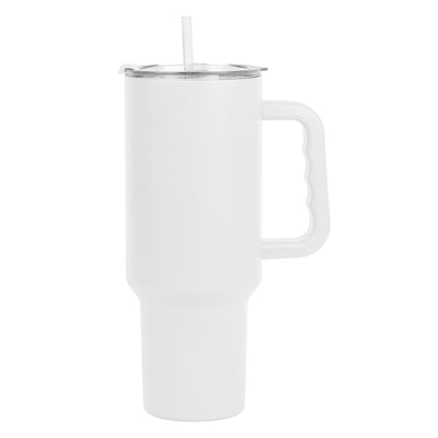 Plain White 40oz Powder Coat Tumbler w/ Color Handle