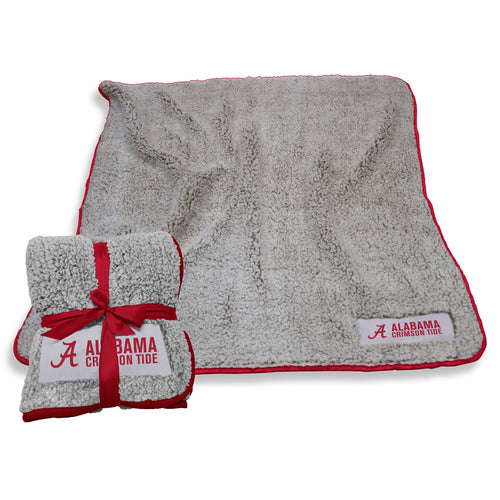 Alabama Campus Colors Frosty Fleece blanket by Logo Brands, featuring team colors and logo, soft and cozy for fans.