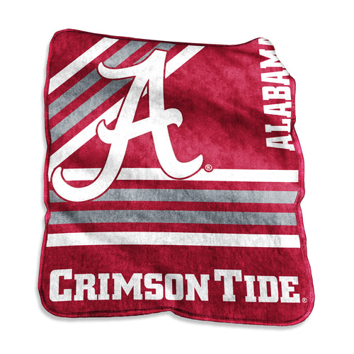 Soft Alabama Raschel throw blanket by Logo Brands, showcasing its plush red and white checkered pattern and cozy texture.