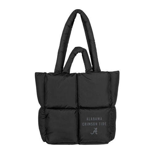 Alabama Black Puff Tote bag by Logo Brands, showing a stylish black tote with puffed design and Alabama logo detail.
