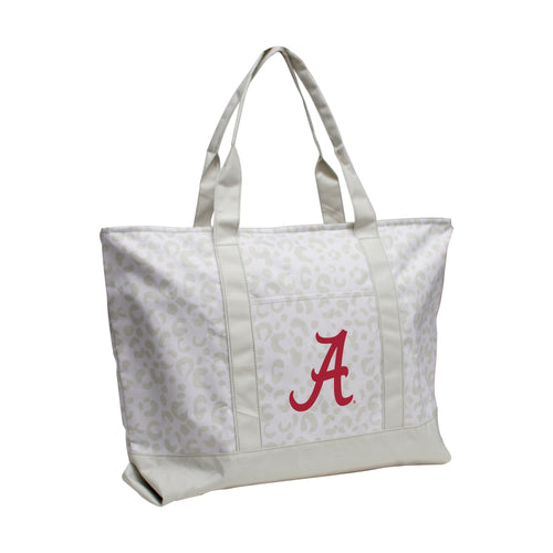 Alabama Leopard Pattern Tote bag by Logo Brands featuring leopard print fabric and sturdy handles for carrying.