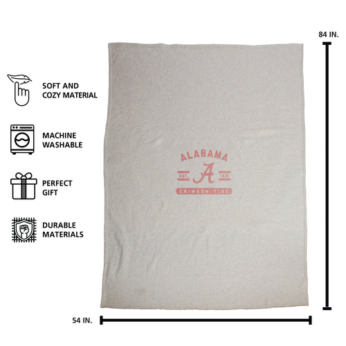 Alabama oatmeal sweatshirt blanket by Logo Brands, soft and cozy fleece with Alabama logo print, ideal for warmth and comfort.