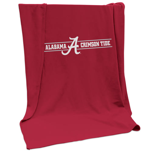 Alabama campus colors sweatshirt blanket by Logo Brands, featuring team logo and vibrant maroon and white design.