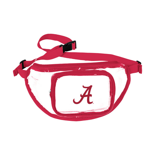Alabama Clear Fanny Pack by Logo Brands, transparent bag with adjustable strap and Alabama logo, suitable for sports events and travel.