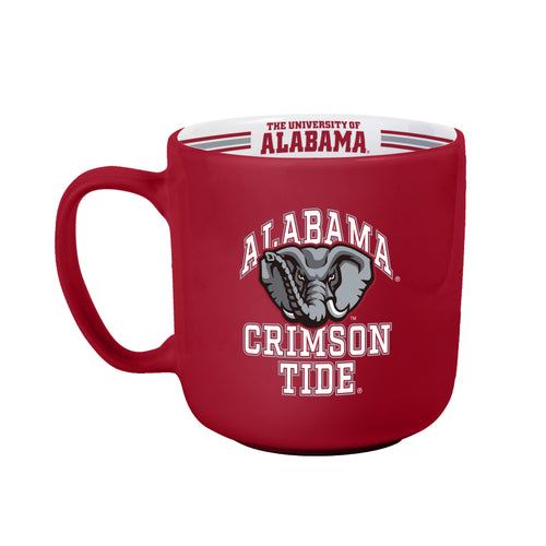 Alabama 15oz stripe mug, Logo Brands drinkware with blue and white striped design and Alabama logo, ceramic coffee cup.