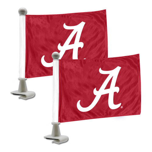 University of Alabama ambassador auto flag by Logo Brands, featuring the university's logo and colors on a small vehicle flag.