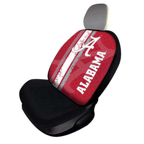Alabama Crimson Tide rally seat cover by Logo Brands on a car seat, featuring university logo and team colors.