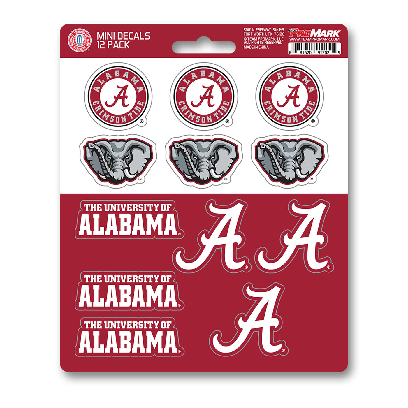 University of Alabama Mini Decal 12-pk