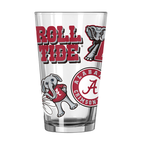 Alabama 16oz Native Pint Glass by Logo Brands, clear glass drinkware with team logo and native design for fans.