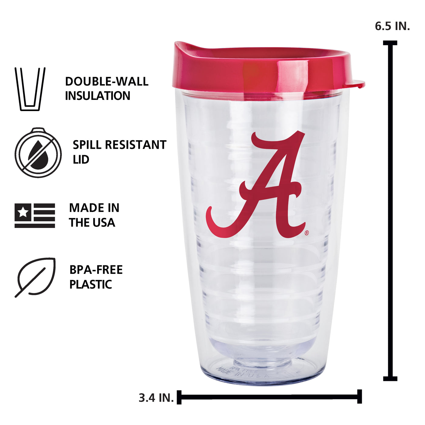 Alabama 16oz Flipside Dbl Wall Clear Tumbler