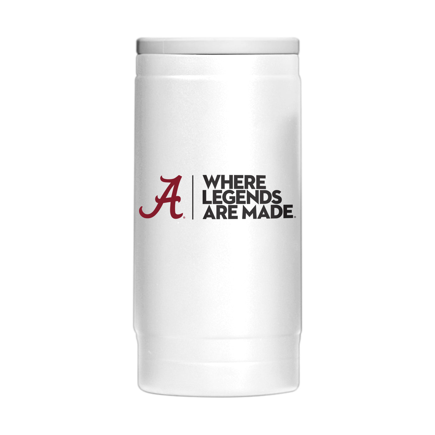 Alabama Where Legends Are Made White Powder Coat Slim Can Coolie
