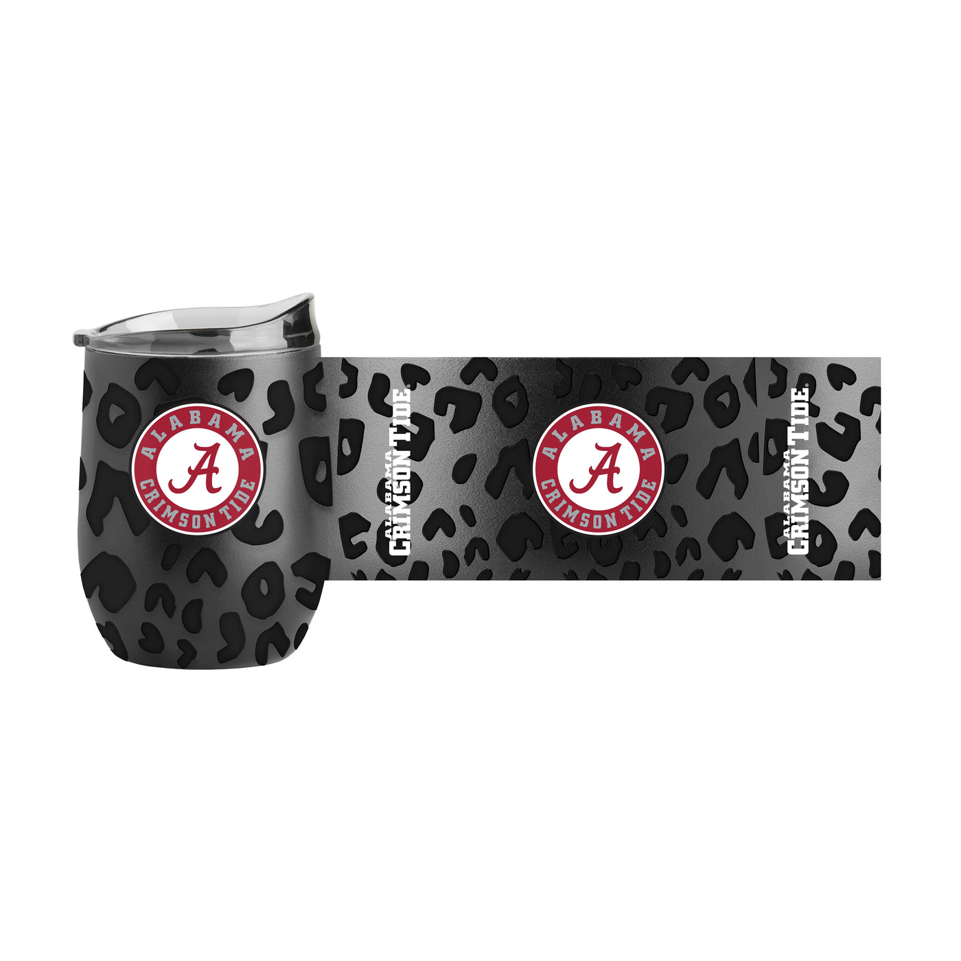 Alabama Leopard 16oz Black Powder Coat Curved Beverage - Logo Brands