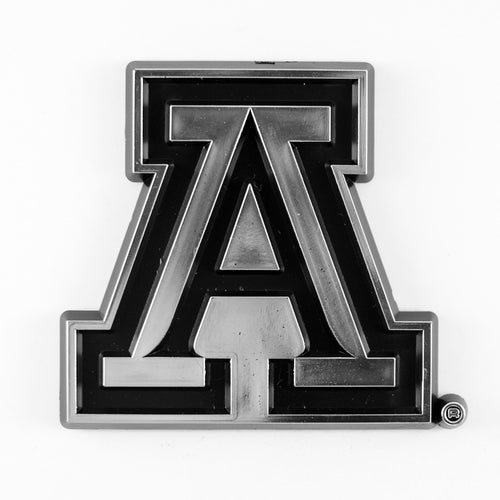 University of Arizona plastic chrome emblem with logo branding, featuring the school's colors and design on a sleek emblem surface.