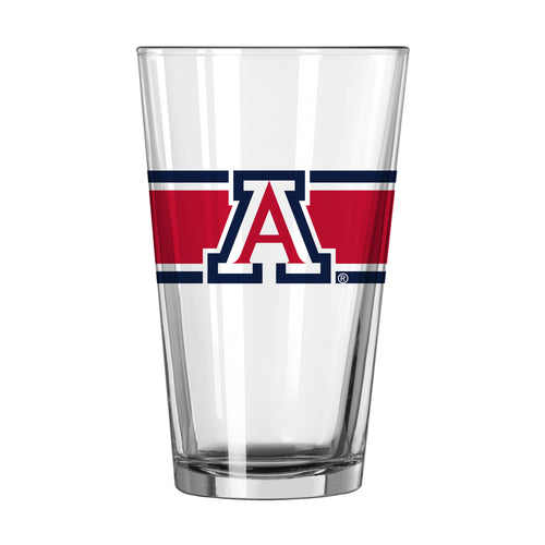 Arizona 16oz stripe pint glass from Logo Brands, clear glass with blue and white stripe design for beverages.