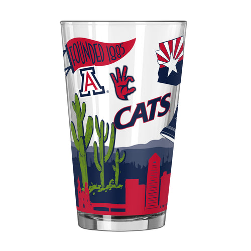 Arizona 16oz Native Pint Glass, clear drinkware with Arizona design and Logo Brands logo visible, perfect for beverages.