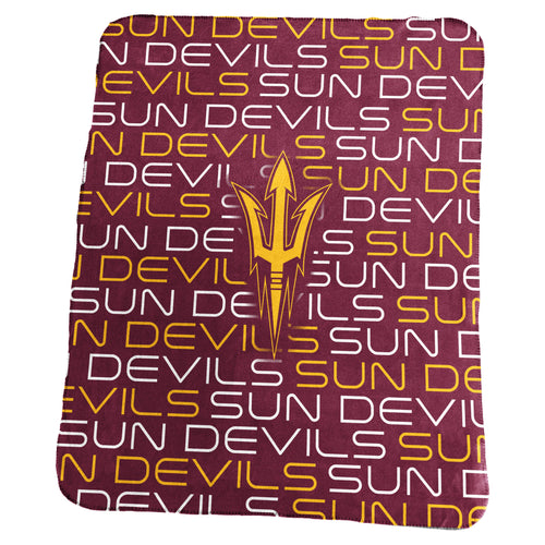 Arizona State University Classic Fleece blanket by Logo Brands, featuring team logo and maroon and gold colors.