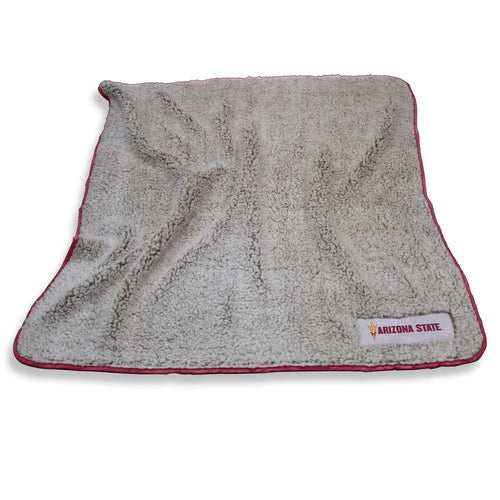 Arizona State Frosty Fleece blanket by Logo Brands featuring the team logo and vibrant maroon and gold colors.