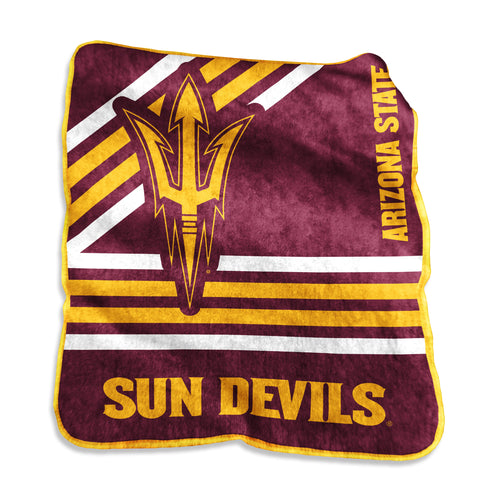 Arizona State Raschel Throw blanket by Logo Brands with maroon and gold ASU logo design on soft, cozy fabric.