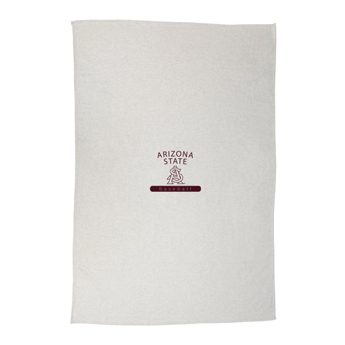 Arizona State baseball sublimated sweatshirt blanket featuring team logo, soft textile material, perfect for fans and home decor.