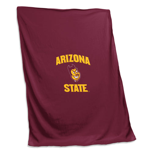 Arizona State University screened sweatshirt blanket with team logo and maroon and gold colors, cozy and soft for fans.