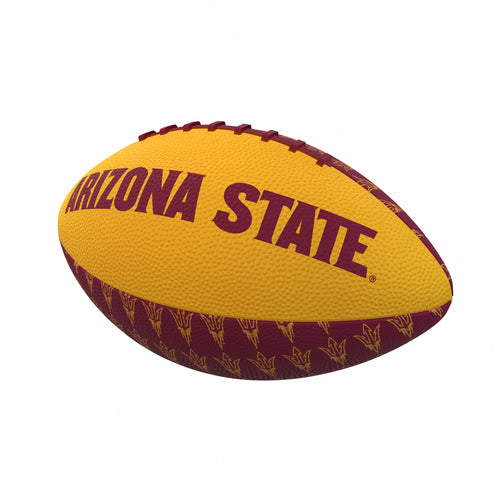 Arizona State Repeating Mini-Size Rubber Football by Logo Brands, showing a close-up of the colorful miniature recreation football.
