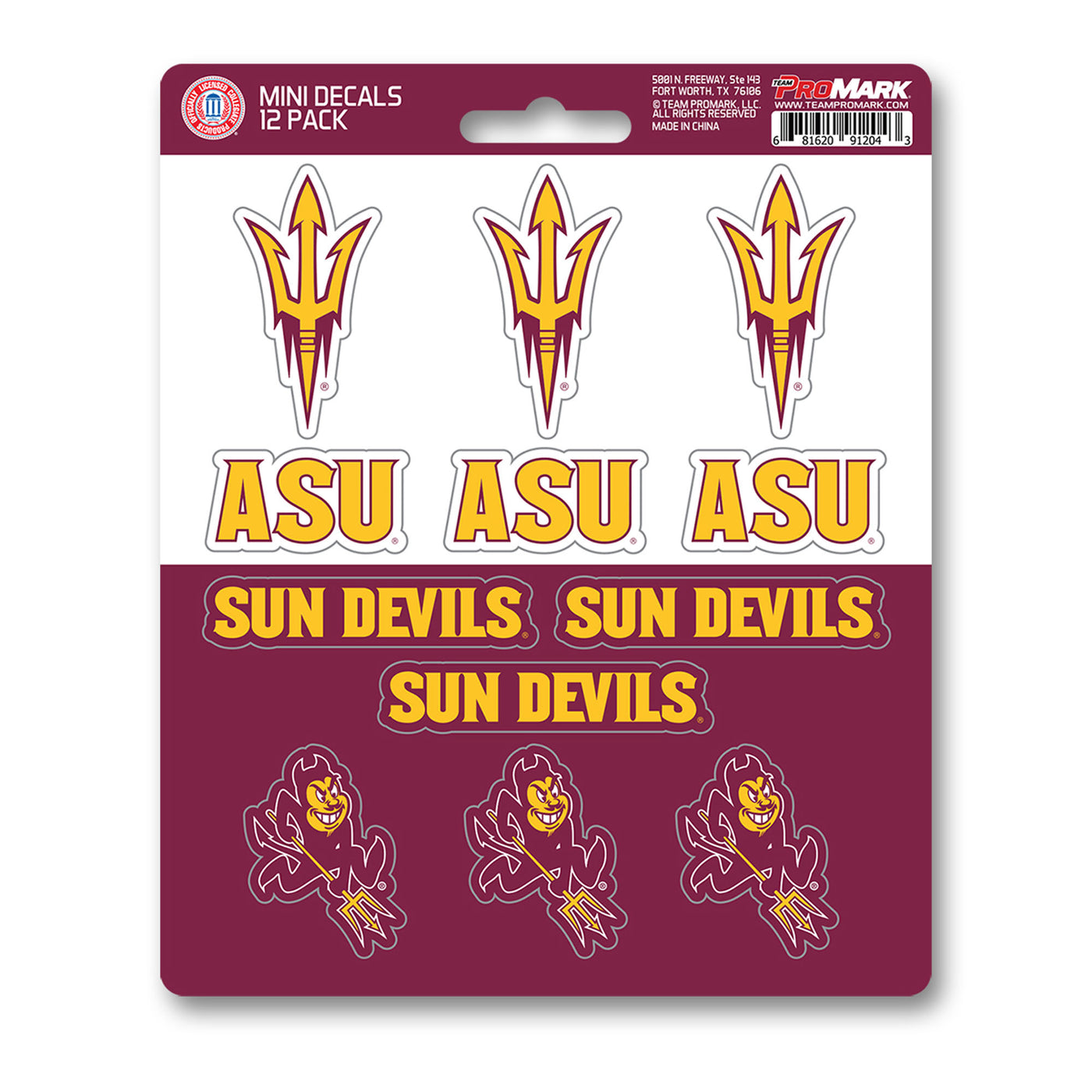 Arizona State University Mini Decal 12-pk