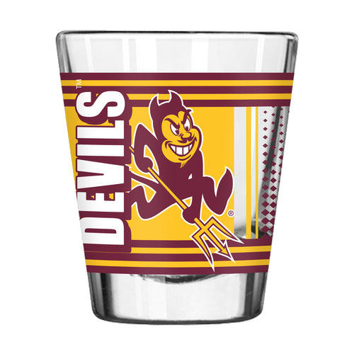 Arizona State 2oz hero shot glass made of clear glass with Arizona State logo, perfect for drinkware collection.