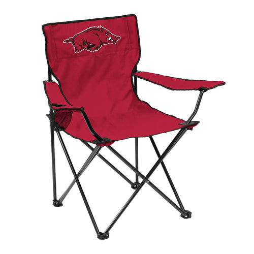 Arkansas Quad Chair by Logo Brands, foldable outdoor furniture with team logo and comfortable armrests, ideal for sports events.