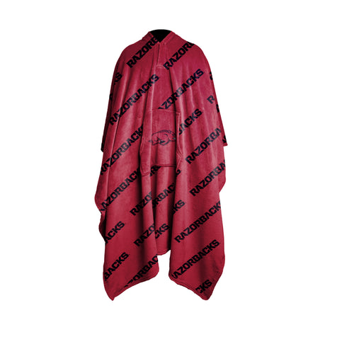 Arkansas Wearable Throw blanket by Logo Brands, soft and cozy Arkansas-themed fleece blanket with team logo, perfect for fans.