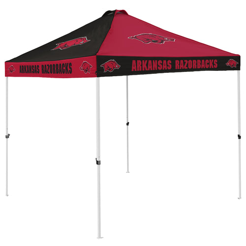Arkansas Checkerboard Canopy shelter by Logo Brands with a red and white checkered pattern, providing outdoor shade and protection.