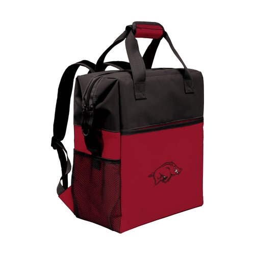 Arkansas Backpack Cooler by Logo Brands, insulated cooler backpack with multiple compartments and adjustable straps for carrying.