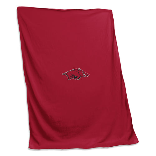 Arkansas Sweatshirt Blanket by Logo Brands featuring a cozy, soft fabric with Arkansas team logo and vibrant team colors.