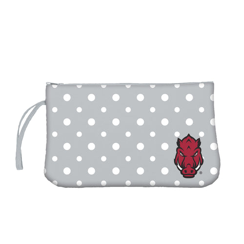 Arkansas Dot Wristlet bag by Logo Brands featuring a stylish dotted design and a convenient wrist strap for carrying.