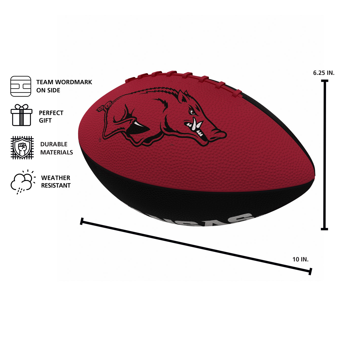 Arkansas Pinwheel Junior Size Rubber Football - Logo Brands