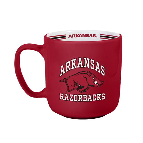 Arkansas 15oz striped mug, Logo Brands drinkware with blue and white horizontal stripes, ceramic coffee cup on white background