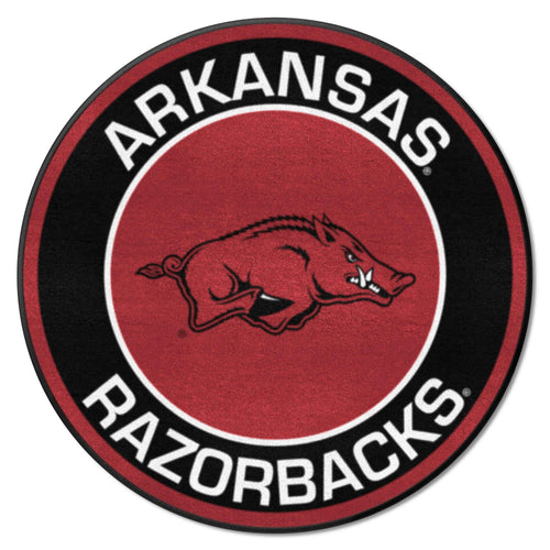 University of Arkansas roundel mat featuring the logo and team colors, ideal for door or floor decoration.