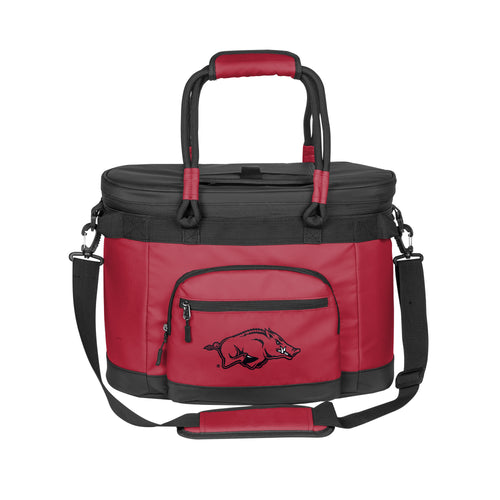 Arkansas 35 Can Flex Cooler by Logo Brands, soft-sided cooler with multiple compartments and carrying handle, suitable for outdoor use