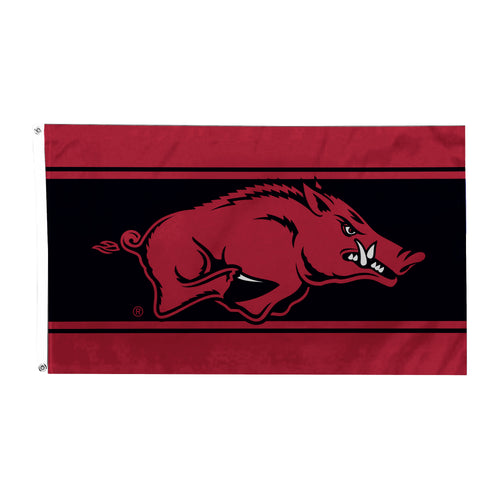 Arkansas home flag measuring 3' x 5' with Arkansas state design, made by Logo Brands, displayed outdoors.