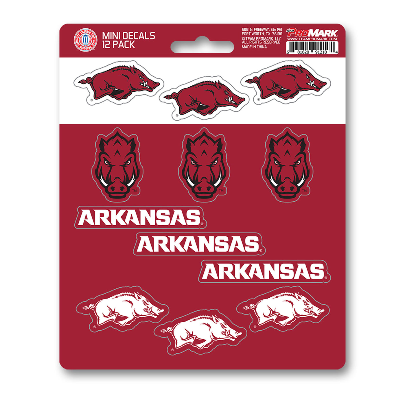 University of Arkansas Mini Decal 12-pk