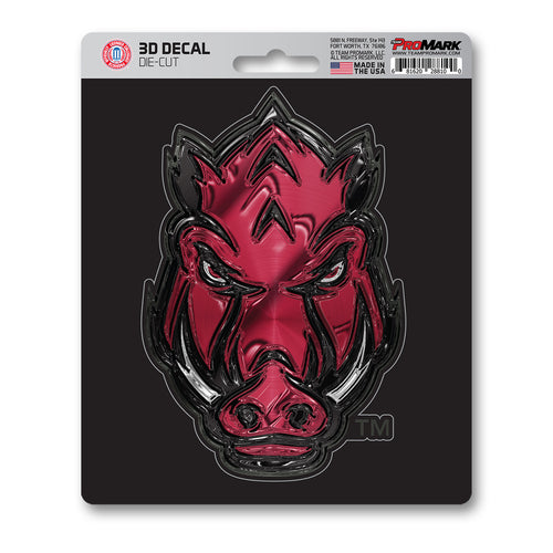University of Arkansas 3D decal by Logo Brands, featuring the Arkansas Razorbacks logo in a raised, three-dimensional design.