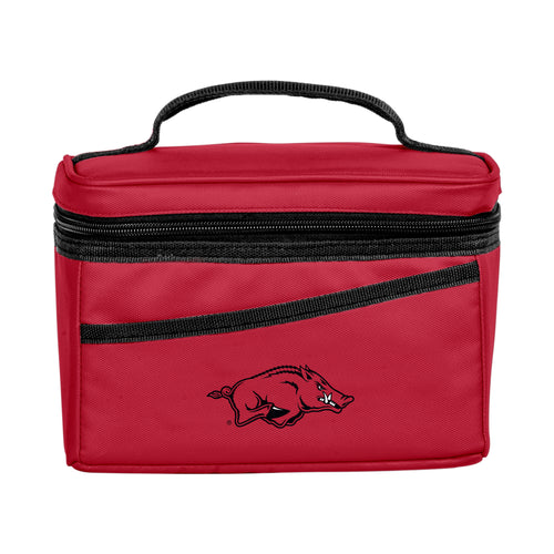 Arkansas 6 can Flex Cooler by Logo Brands showing a portable cooler with Arkansas team logo and flexible design on top.