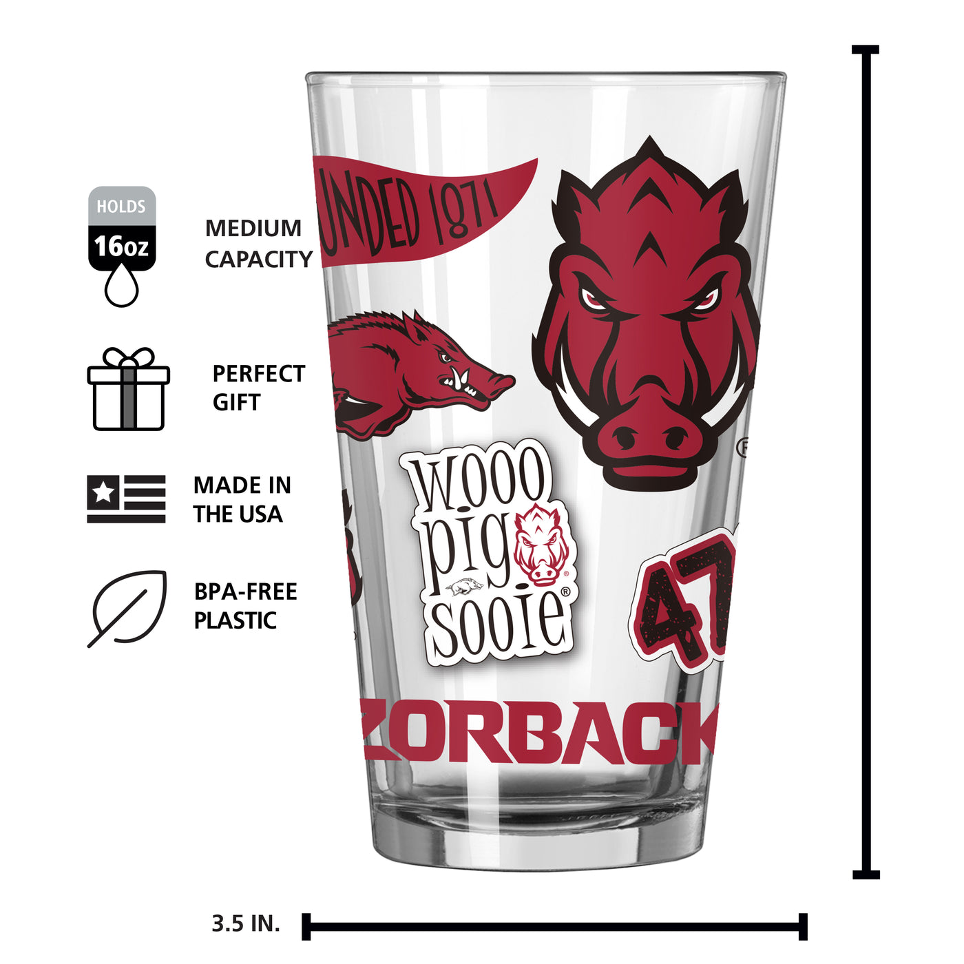 Arkansas 16oz Native Pint Glass
