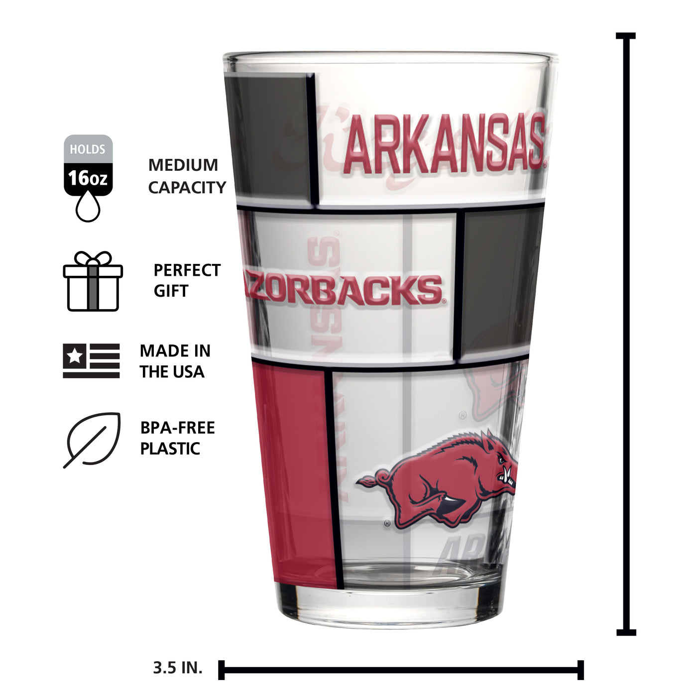 Arkansas 16oz Quilted Stained Pint Glass
