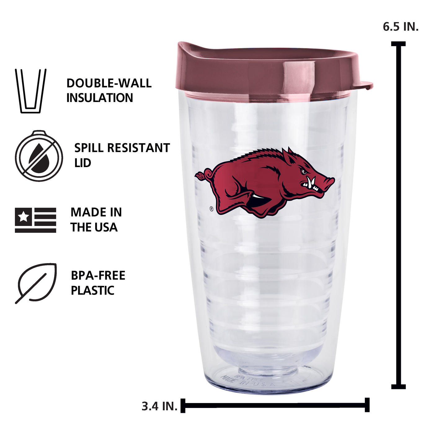 Arkansas 16oz Flipside Dbl Wall Clear Tumbler