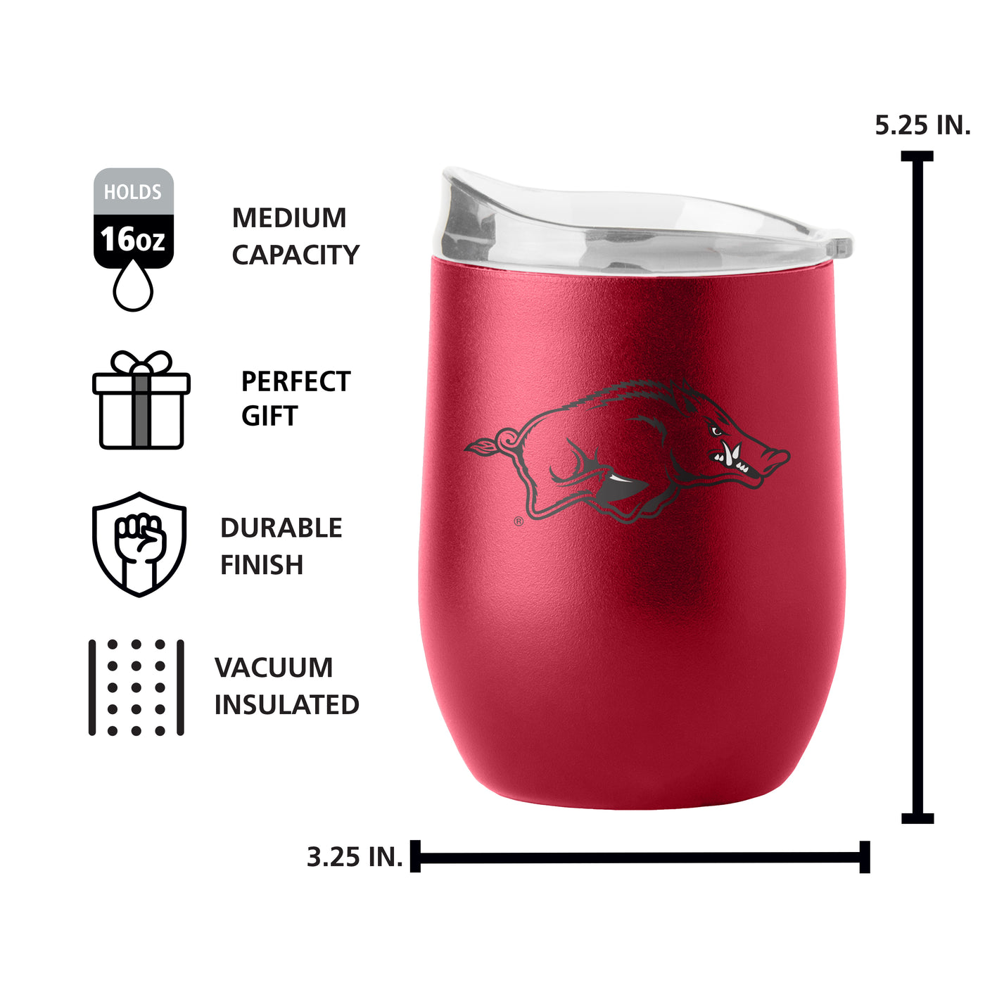 Arkansas 16oz Flipside Powder Coat Curved Beverage - Logo Brands