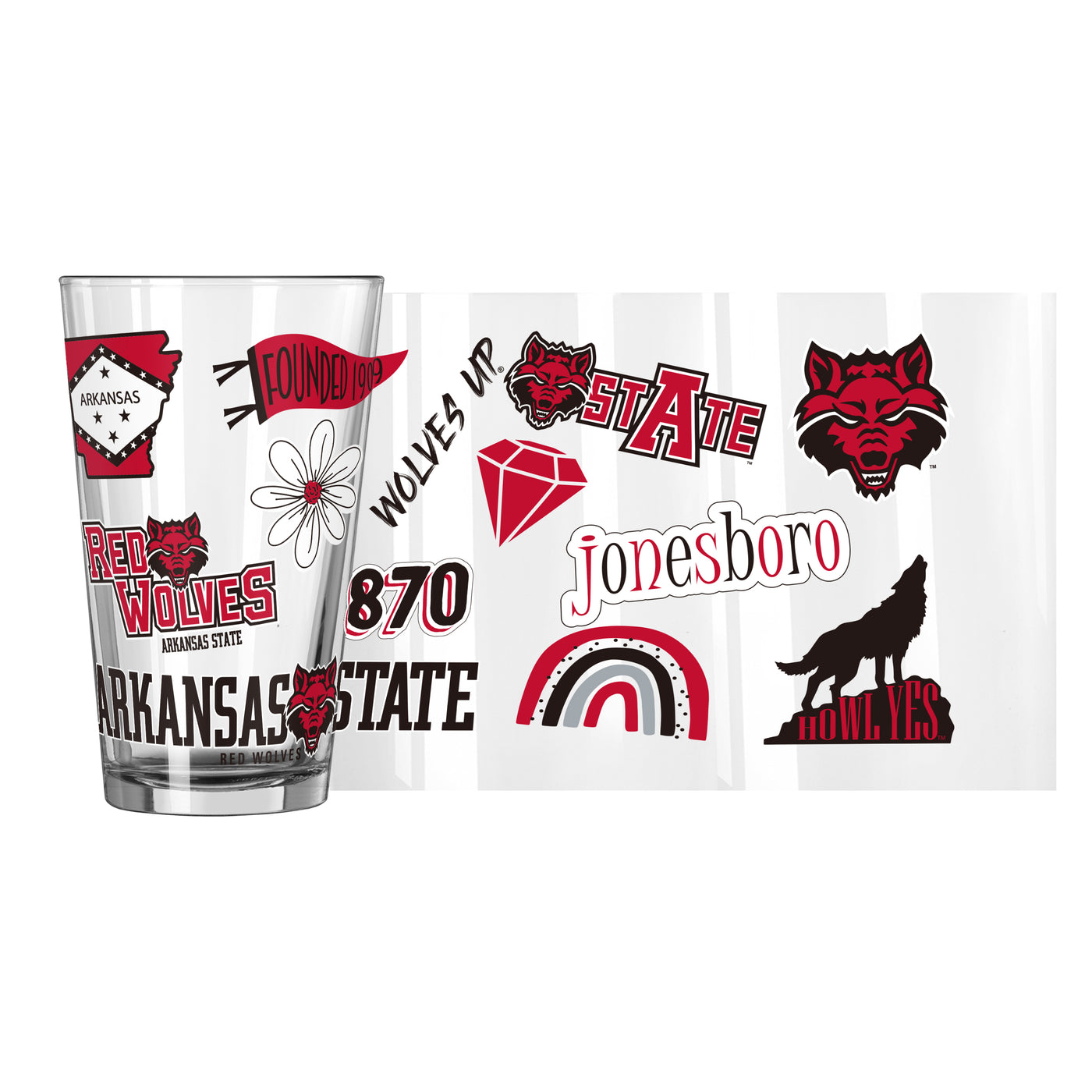 Arkansas State 16oz Native Pint Glass