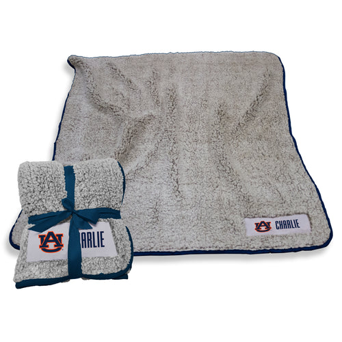 Auburn Personalized Frosty Fleece blanket by Logo Brands featuring team logo and custom name embroidery, soft and cozy.